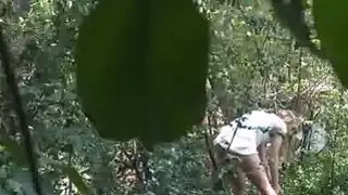 Veggie fucker blows voyeur outdoors