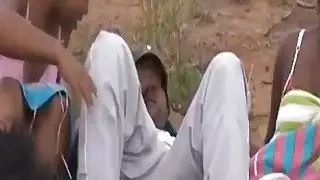 African slave enjoys banging in group outdoors