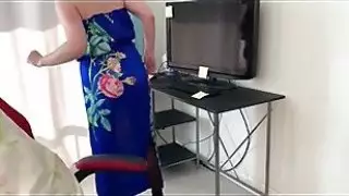 Stepmom gets stuck in a desk and stepson fucks her